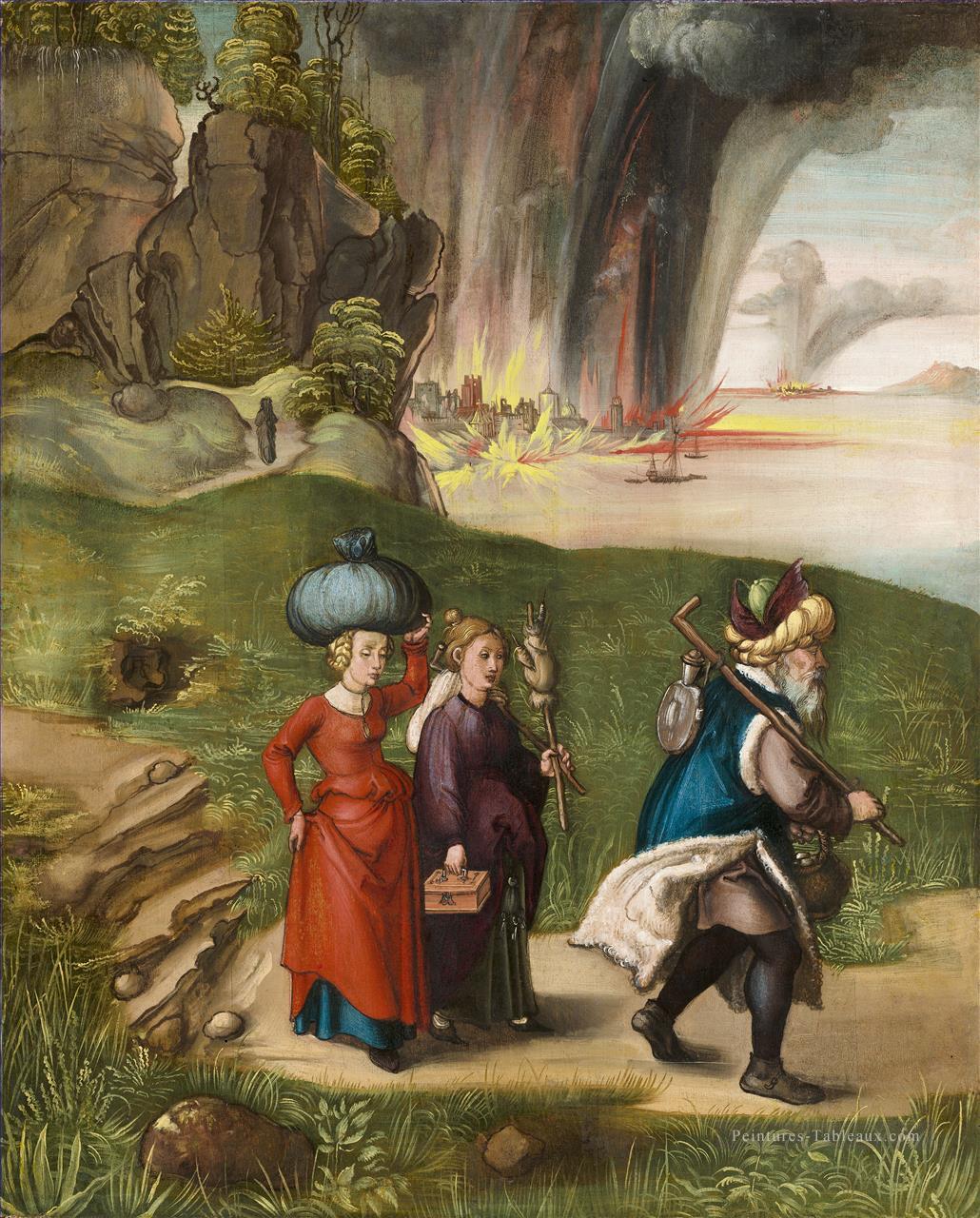 Lot fuyant avec ses filles de Sodome Nothern Renaissance Albrecht Dürer Peintures à l'huile